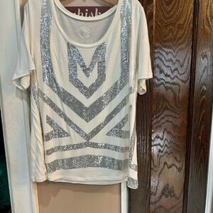 INC International Concepts white Tee with Silver Accents